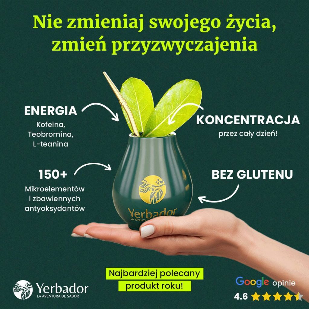 Materiał reklamowy Yerbador z prezentacją yerba mate i akcesoriów