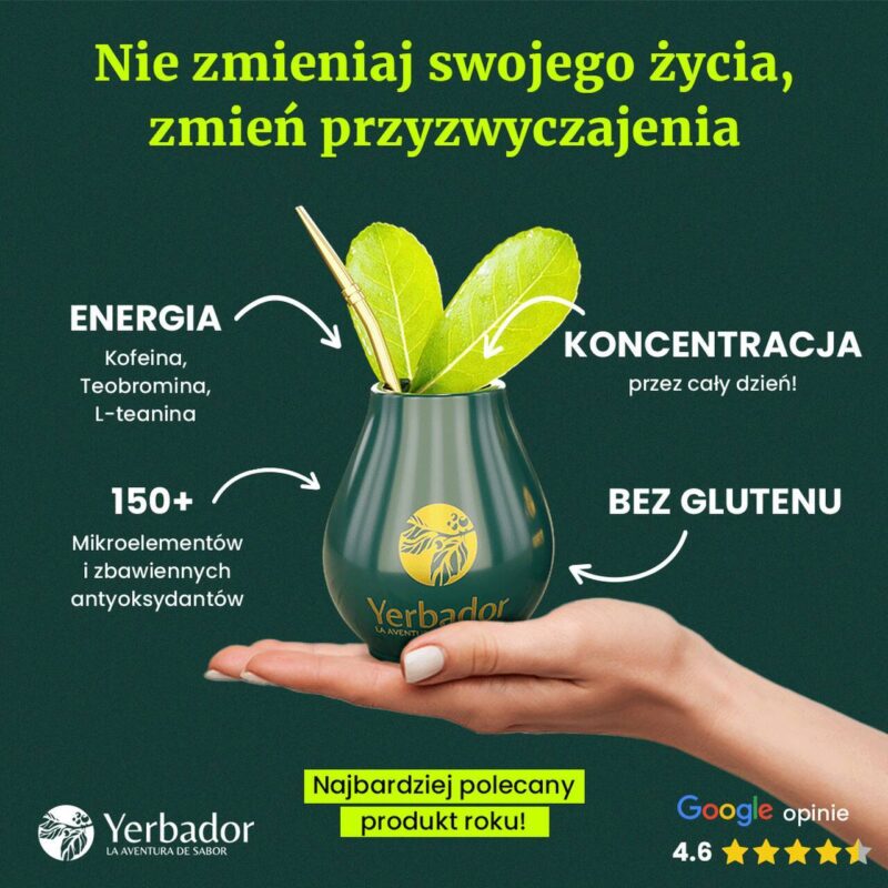 Materiał reklamowy Yerbador z prezentacją yerba mate i akcesoriów
