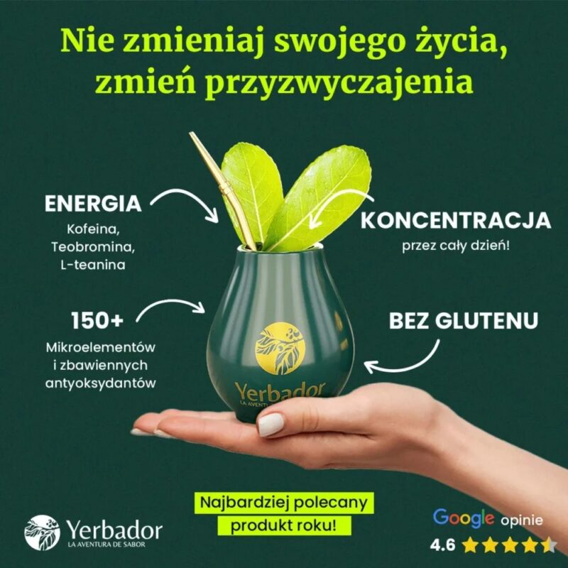Materiał reklamowy Yerbador z prezentacją yerba mate i akcesoriów