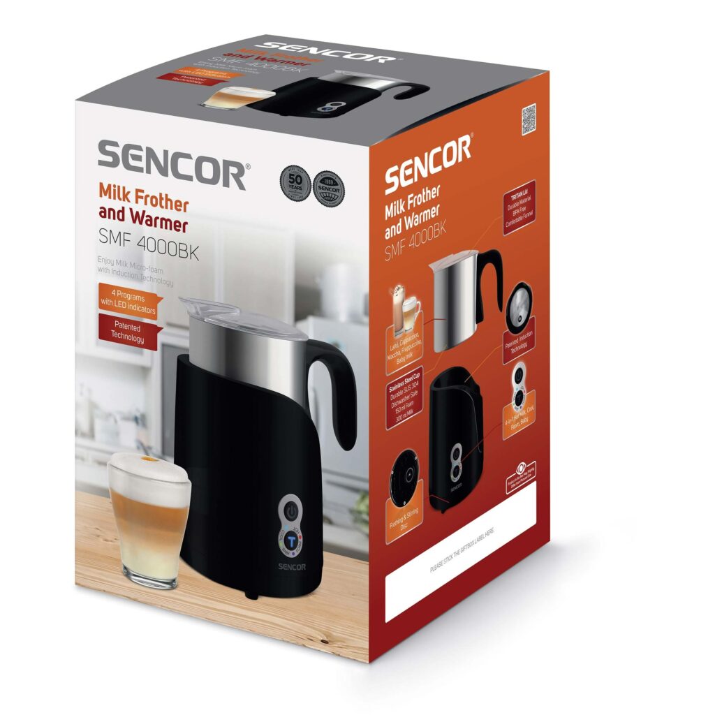 Spieniacz i podgrzewacz do mleka Sencor SMF 4000BK — opakowanie produktu