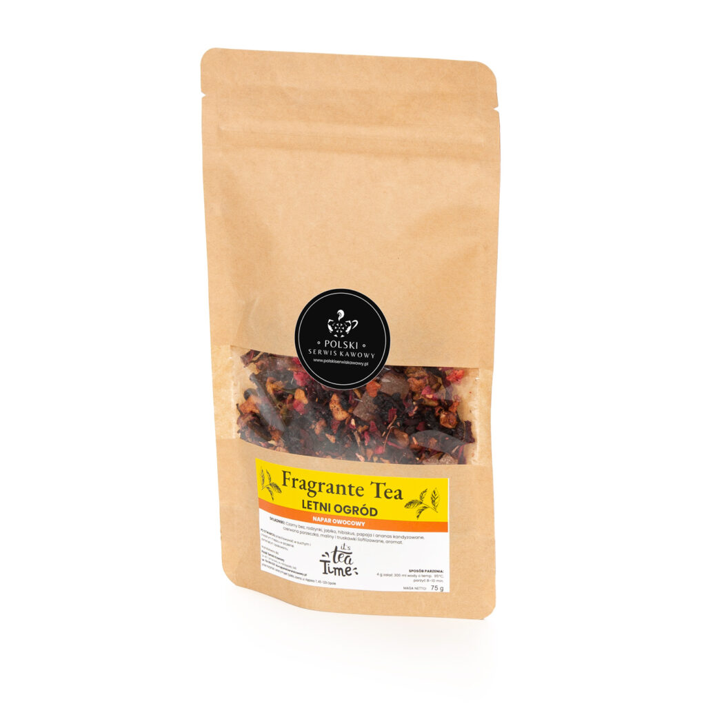 Herbata owocowa Fragrante Tea – Letni Ogród 75 g – opakowanie Polskiego Serwisu Kawowego