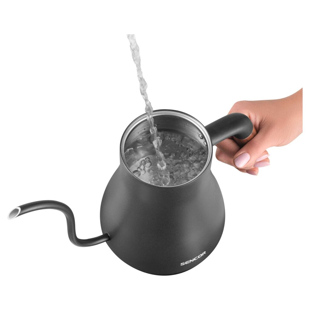 Czajnik elektryczny Sencor SWK 2828BK Pour Over 0,6 l, regulacja temperatury — zbiornik na wodę