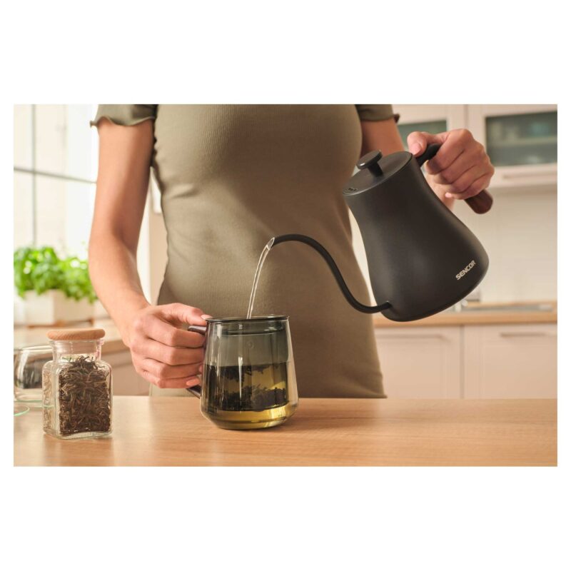 Czajnik elektryczny Sencor SWK 2828BK Pour Over 0,6 l, regulacja temperatury — nalewanie napoju