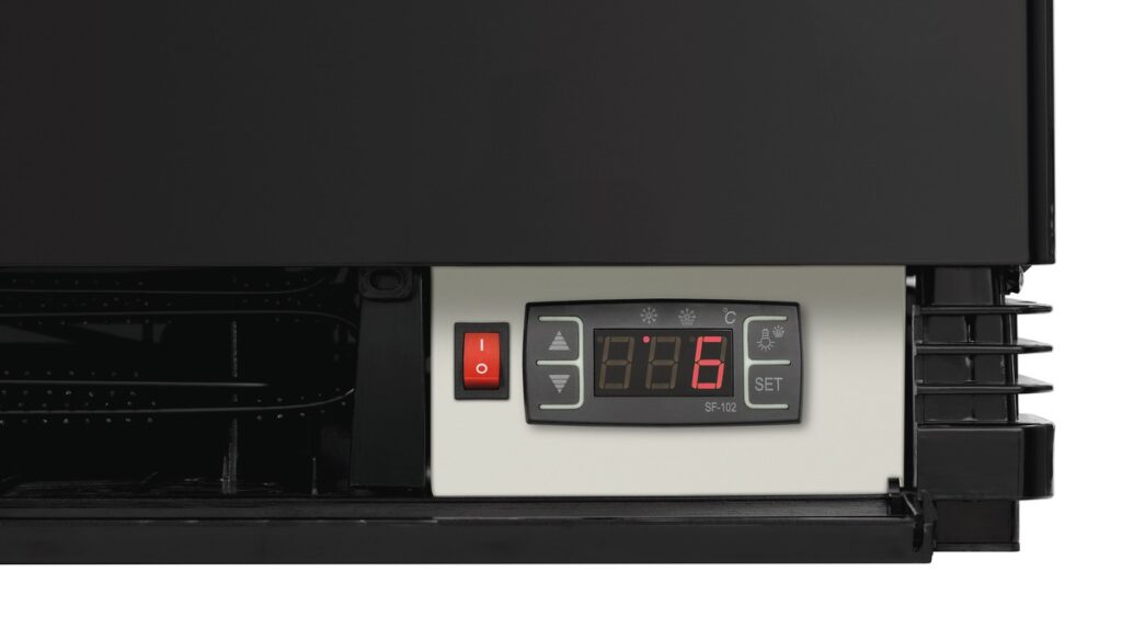 Witryna chłodnicza Bartscher 58 l Mini 58L-SW czarna — panel sterowania