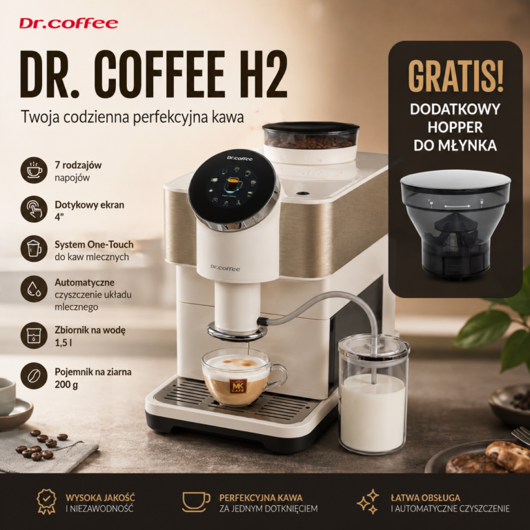 Dr.Coffee H2 biały z dodatkowym hopperem – grafika oferty