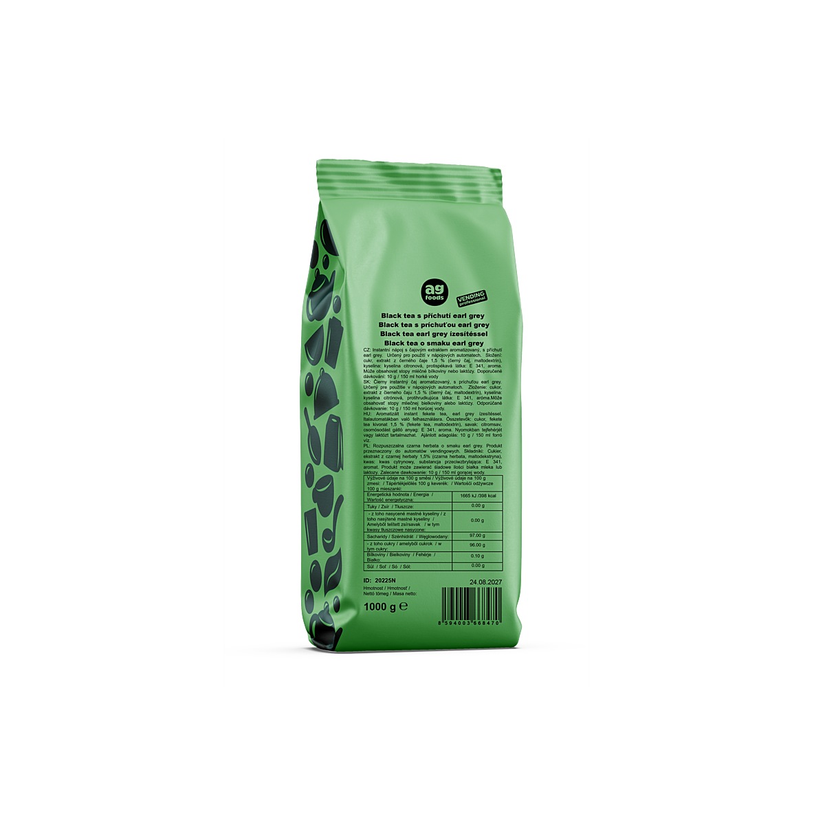 Herbata rozpuszczalna AG PRO Black Tea Earl Grey 1000 g – widok opakowania pod kątem