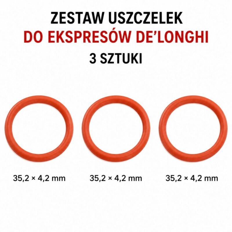 Trzy jednakowe uszczelki do ekspresów De’Longhi, każda 35,2 × 4,2 mm