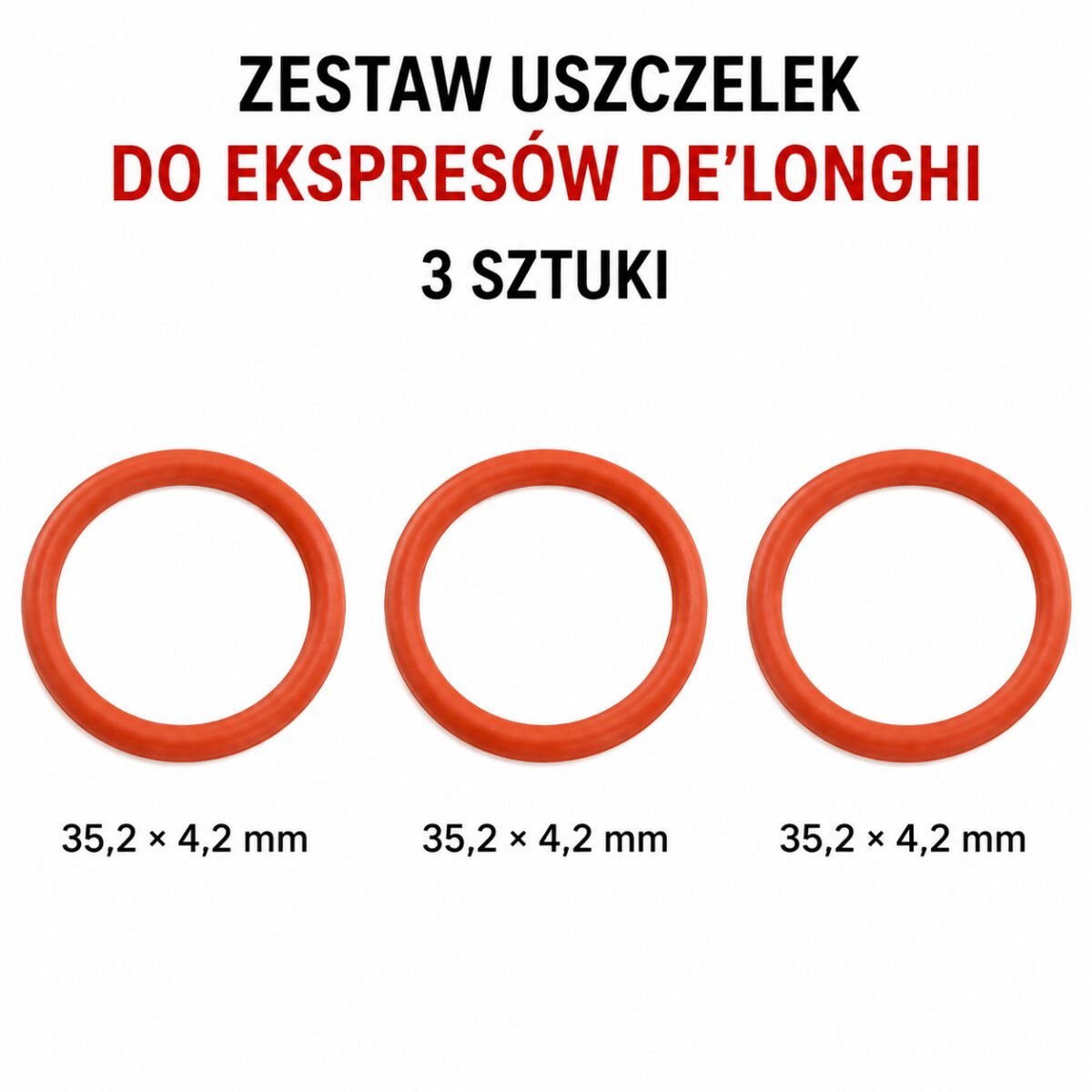 Trzy jednakowe uszczelki do ekspresów De’Longhi, każda 35,2 × 4,2 mm